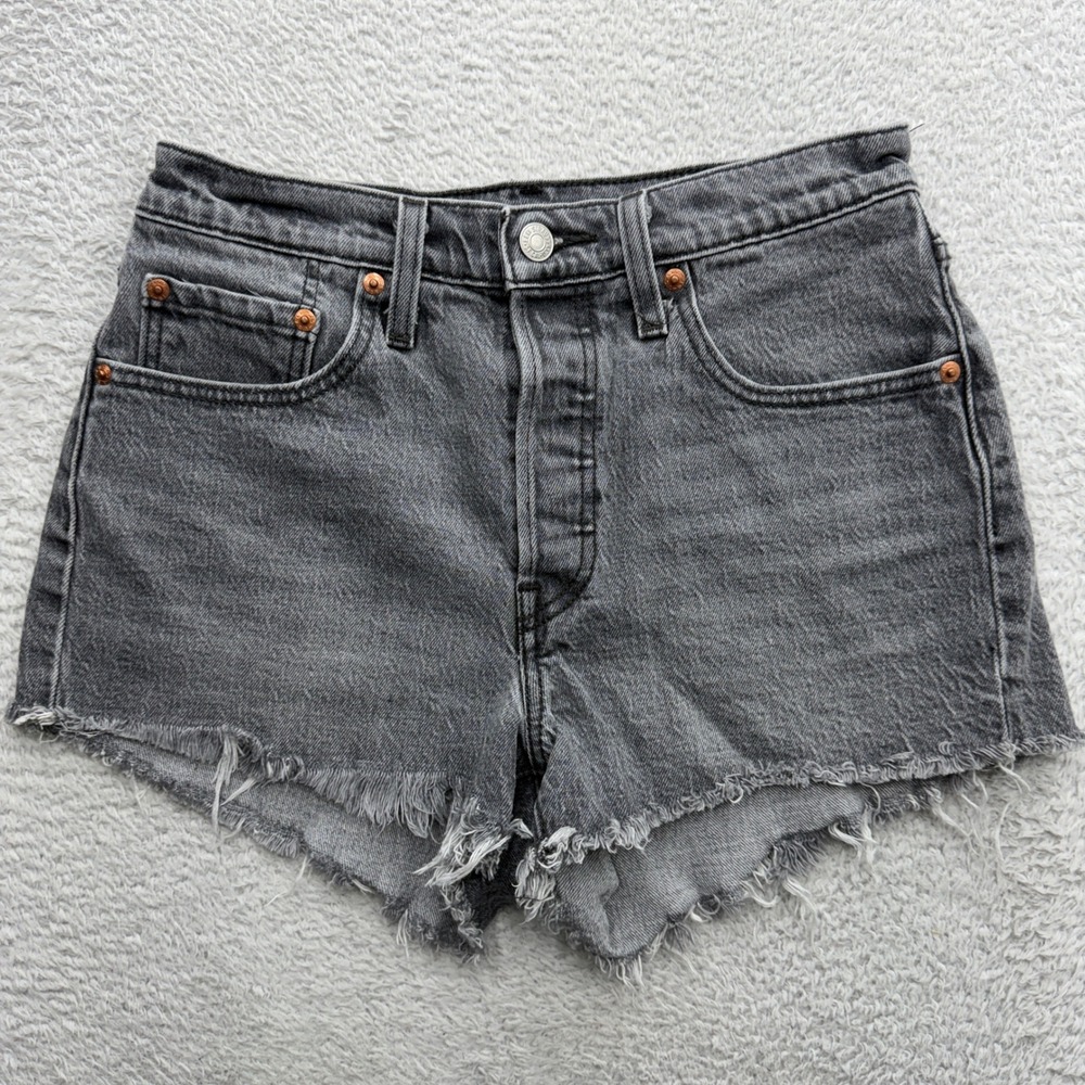 Levis Premium 501 Original High Rise Cut Off Denim Shorts Gray W26 56327-0405